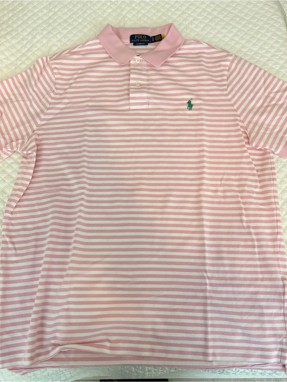 Ralph Lauren Pink & White Striped Polo with Green Pony